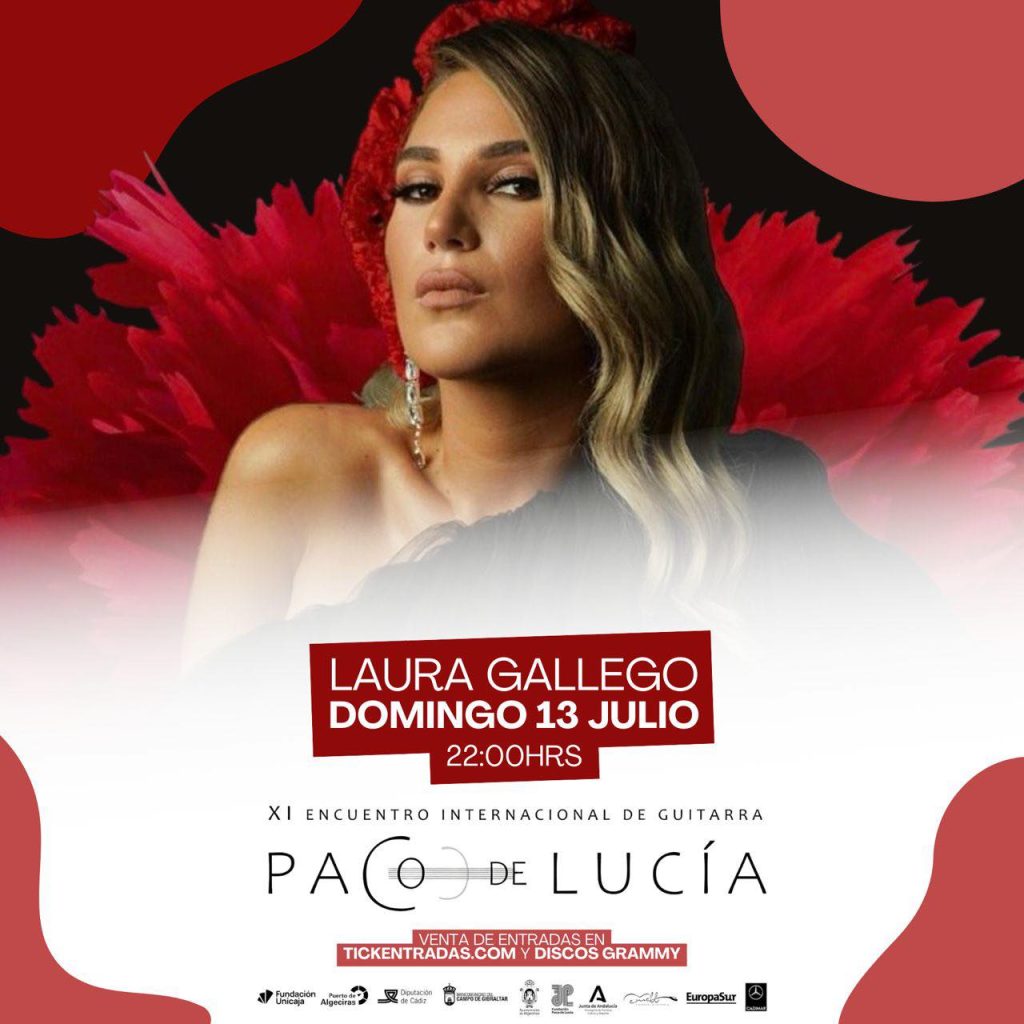 Laura Gallego actúa en Algeciras el 13 de julio en el XI Encuentro Internacional de Guitarra Paco de Lucía. Una noche de copla y emoción en el Parque María Cristina.