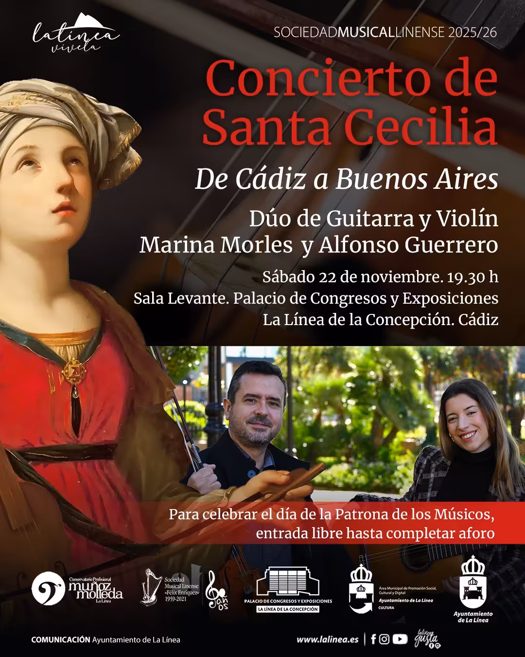 Disfruta el sábado 22 de noviembre a las 19:30h del dúo Marina Morles y Alfonso Guerrero en la Sala Levante del Palacio de Congresos de La Línea. Entrada libre hasta completar aforo.