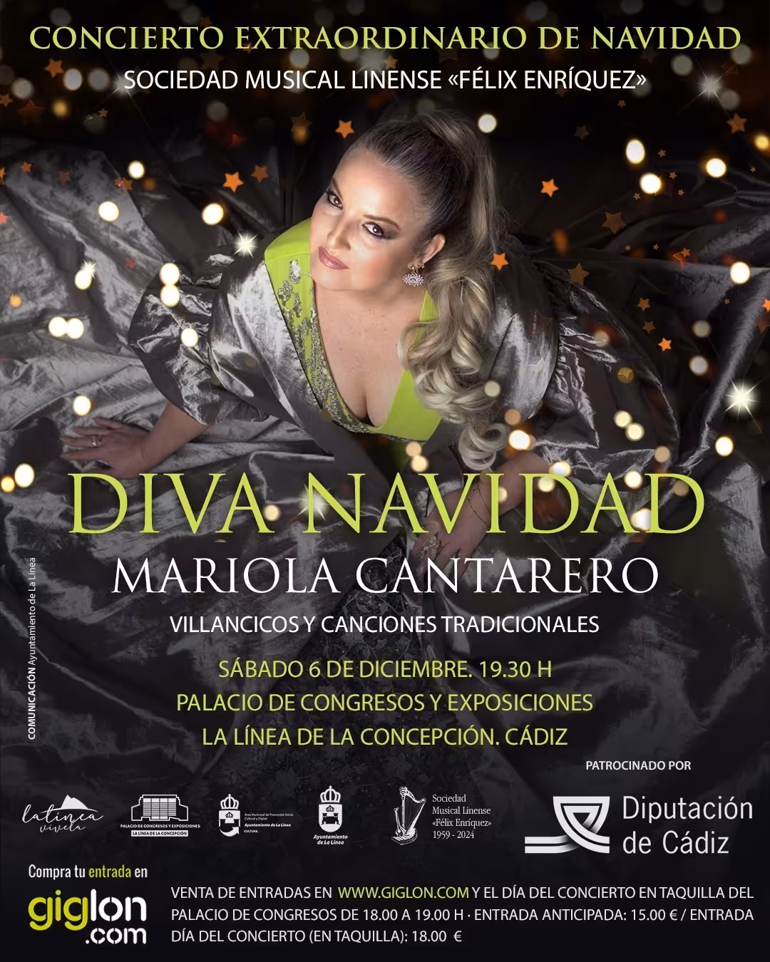 Disfruta de “Diva Navidad” con Mariola Cantarero el 6 de diciembre a las 19:30 h en el Palacio de Congresos de La Línea. Villancicos y canciones tradicionales con venta de entradas en giglon.com.