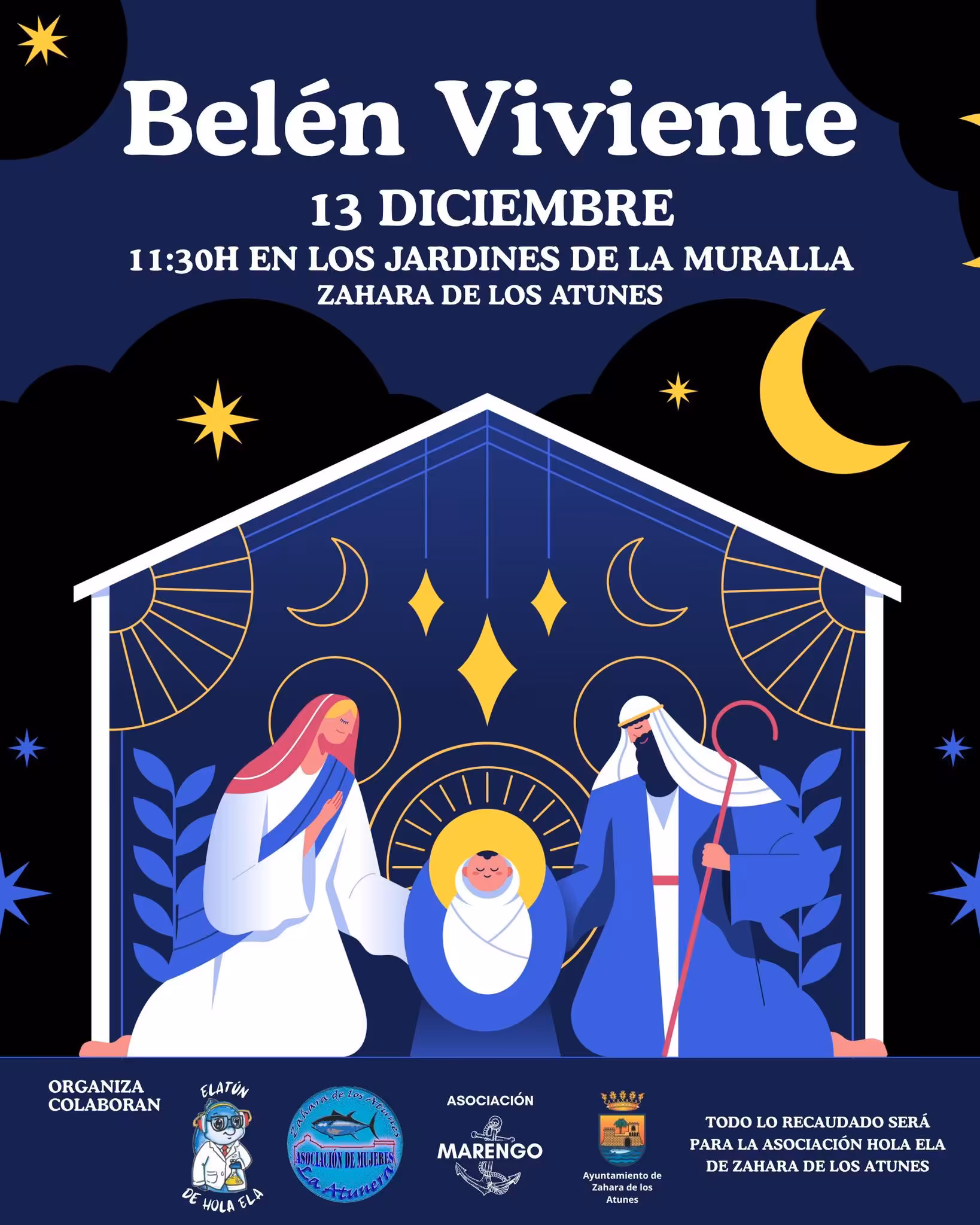 Belén Viviente de Zahara de los Atunes el 13 de diciembre en la Chanca, organizado por Hola ELA. Participación abierta y barra solidaria para apoyar la investigación de la ELA.