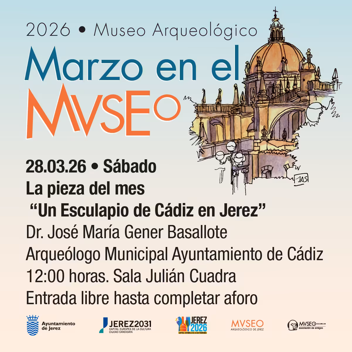 Conferencia sobre el Esculapio de Cádiz en el Museo Arqueológico de Jerez, con entrada libre. Análisis histórico y arqueológico de esta pieza única.