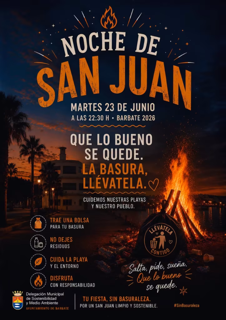 Barbate impulsa una campaña para celebrar la Noche de San Juan 2026 con responsabilidad, cuidando las playas y reduciendo los residuos.