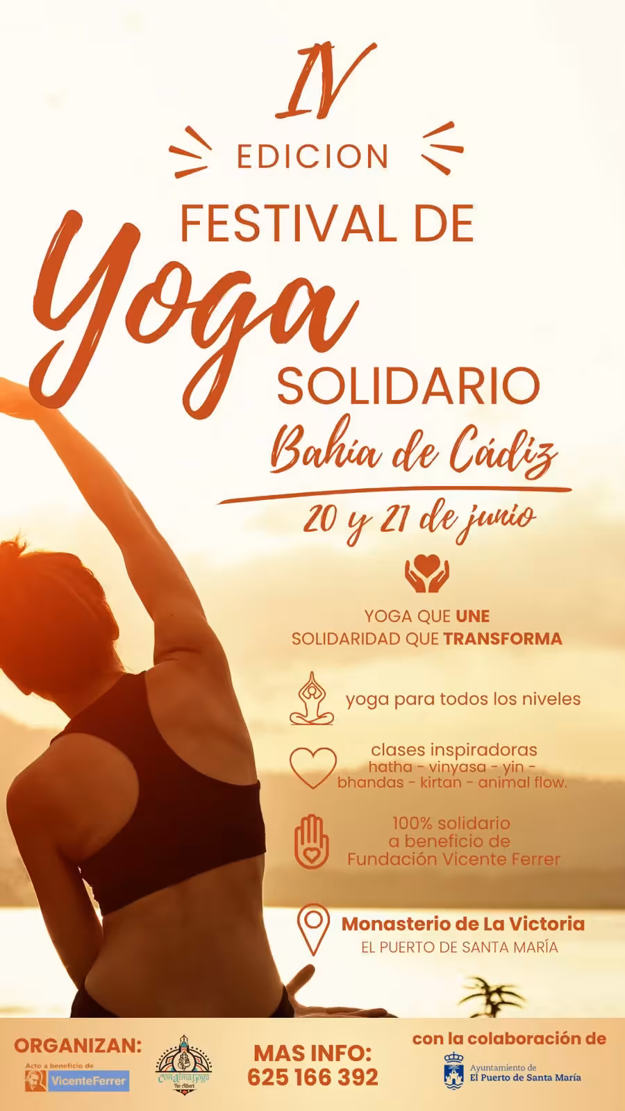 El Monasterio de la Victoria acoge el Festival de Yoga Solidario Bahía de Cádiz los días 20 y 21 de junio a beneficio del Hospital Carmelo de Mozambique.