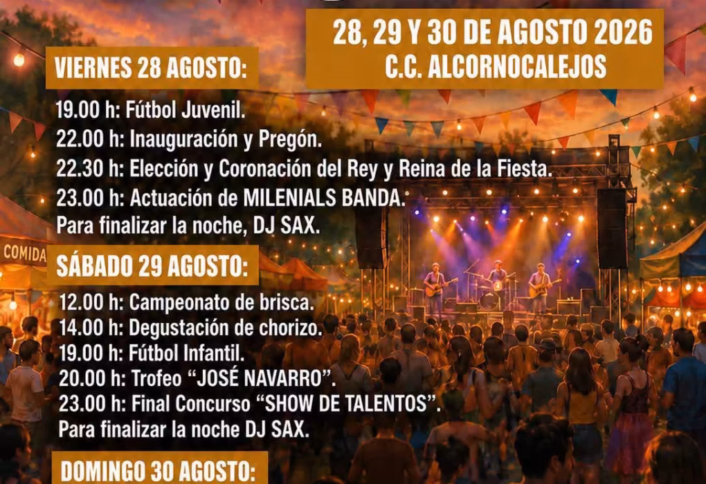 Alcornocalejos celebra del 28 al 30 de agosto el XXI Encuentro Cultural El Puente con fútbol, música, gastronomía y actividades familiares.