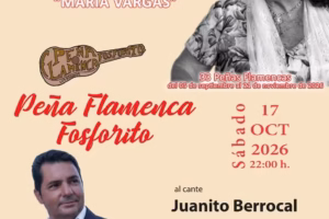 Juanito Berrocal ofrece un recital de cante flamenco el 17 de octubre en Los Barrios, dentro del Circuito Andaluz de Peñas 2026. Entrada libre.