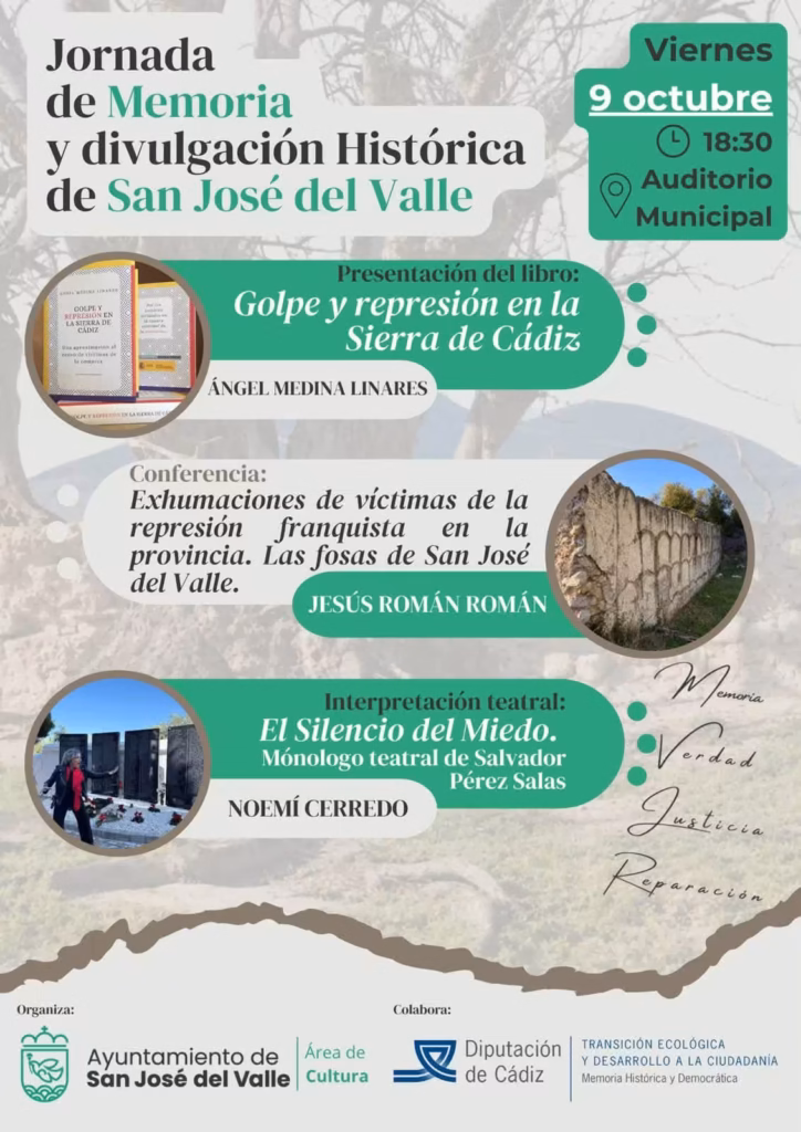 San José del Valle celebra su Semana de la Memoria el 6 y 9 de octubre con actividades educativas, historia, libro, conferencia y teatro.