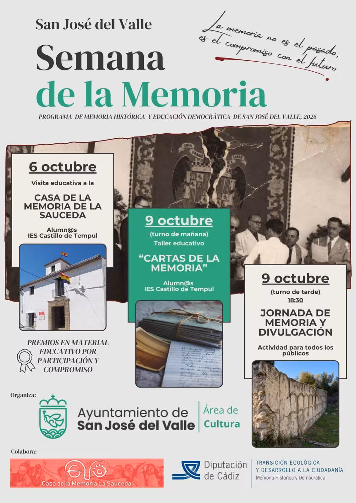 San José del Valle celebra su Semana de la Memoria el 6 y 9 de octubre con actividades educativas, historia, libro, conferencia y teatro.