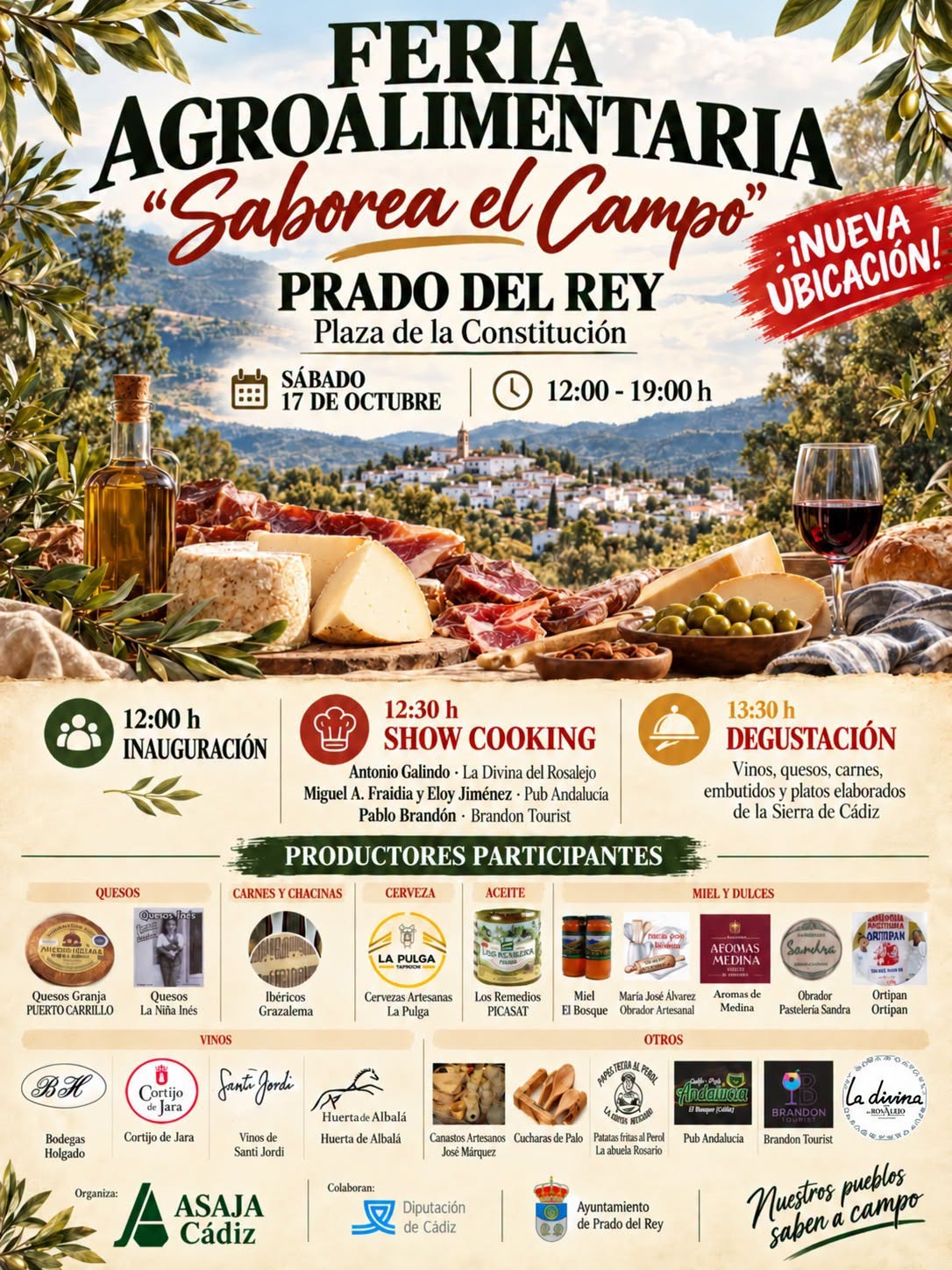 Prado del Rey celebra el 17 de octubre Saborea el Campo, con productores de la Sierra de Cádiz, degustaciones y cocina en directo.