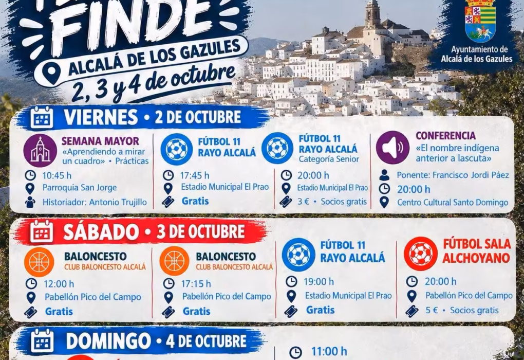 Alcalá de los Gazules reúne del 2 al 4 de octubre fútbol, baloncesto, fútbol sala y actividades culturales para todas las edades.
